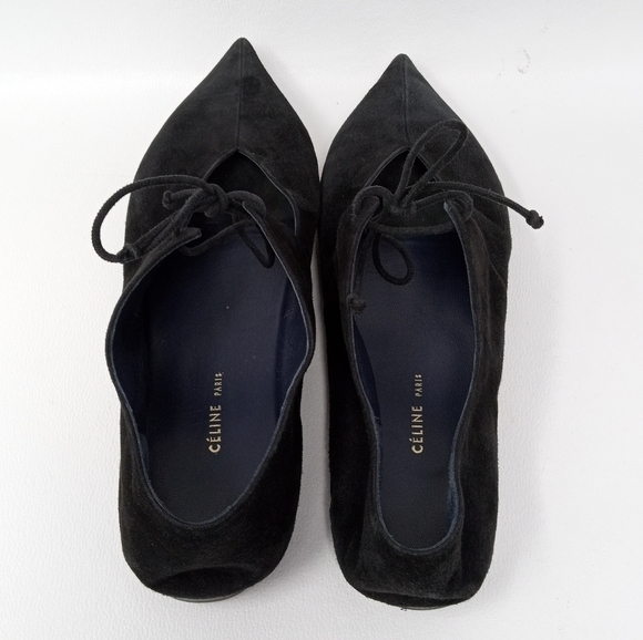 Celine Paris Babouche Flats, Lace Up, Black Suede, Pointy Toe Women's Sz EU 38.5 - Picture 9 of 14